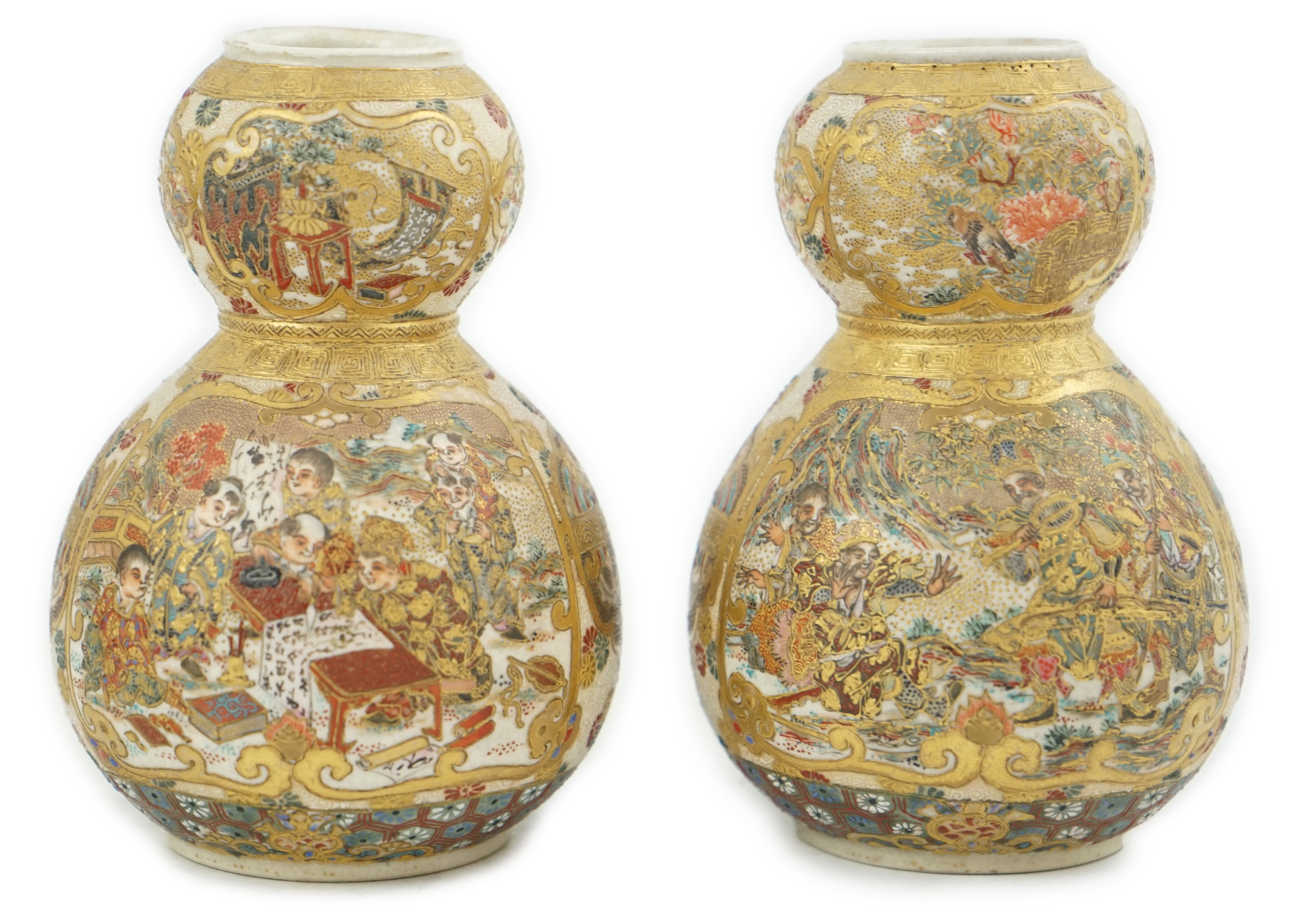 A pair of Japanese Satsuma double gourd-shaped miniature vases, early 20th century